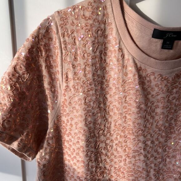 J. crew Sequined Tee shirt size medium pink/peach - Picture 5 of 12